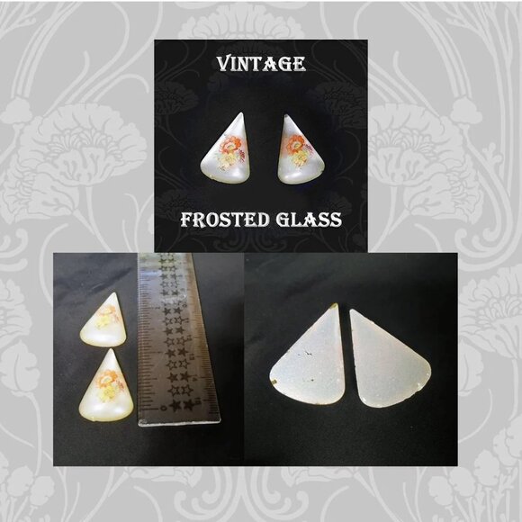 Rare Vintage Cabochons, Mirror & Matte Glass Decal Cab, Asian Metal, Art Nouveau - Picture 8 of 14